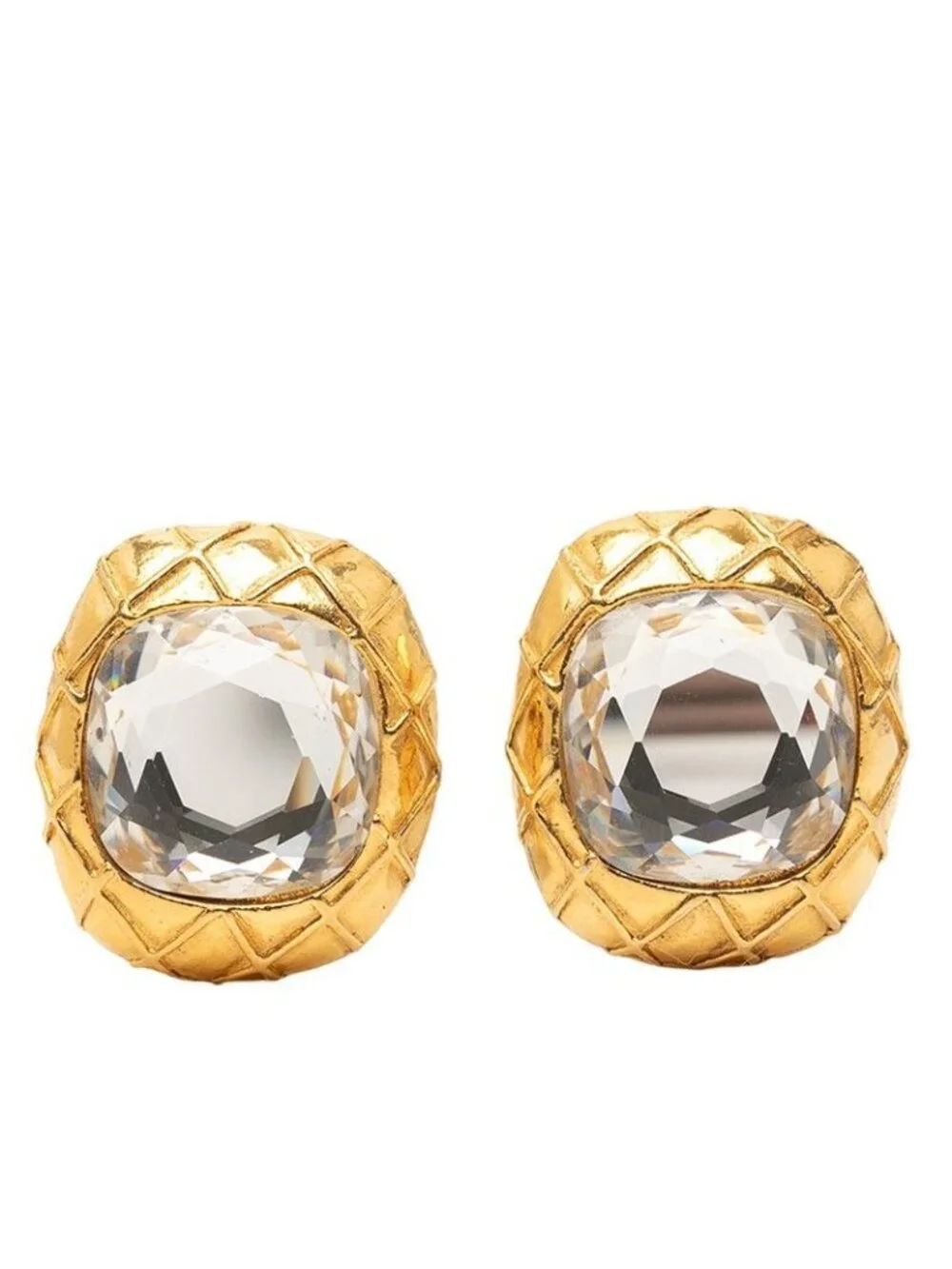 Chanel Quilted Earrings Gold Plated